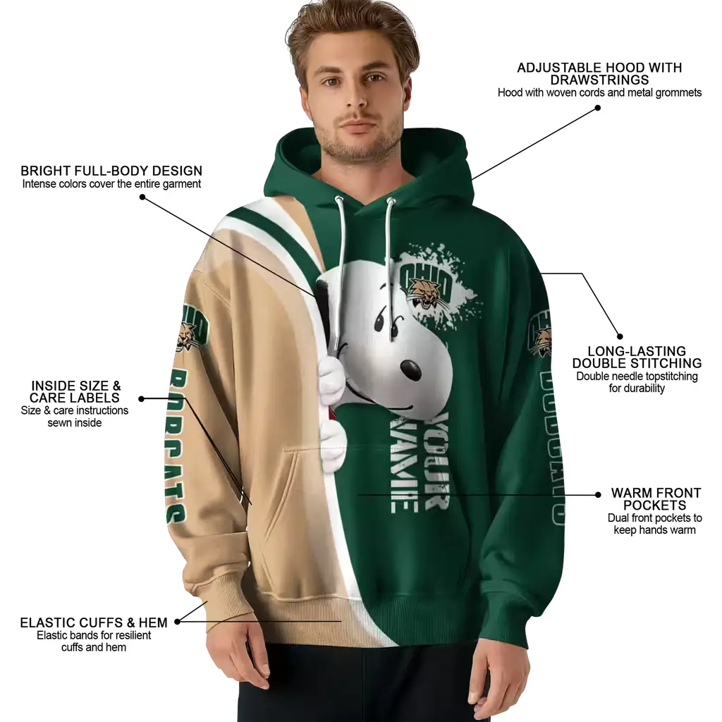 personalized ohio bobcats peeking snoopy green hoodie latest model personalized ohio bobcats peeking snoopy green hoodie latest model