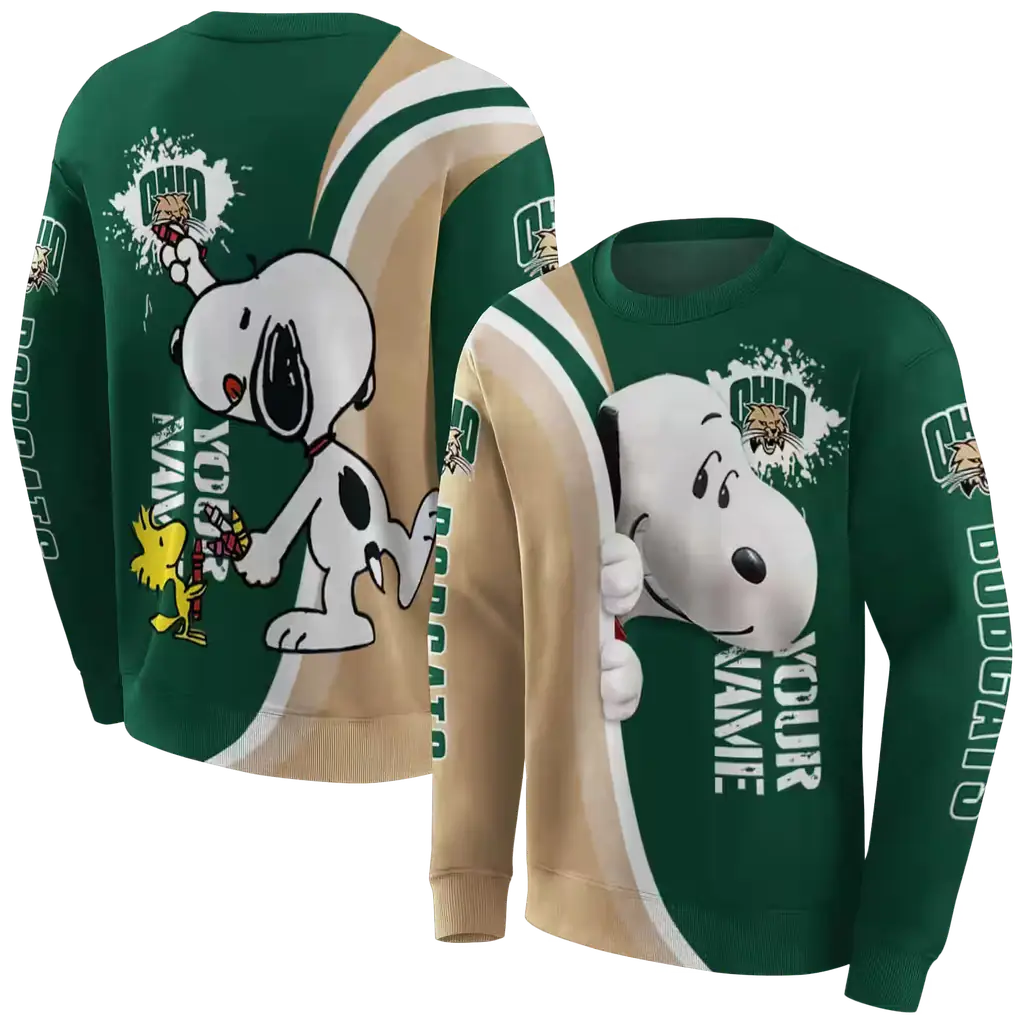 personalized ohio bobcats peeking snoopy green hoodie premium grade personalized ohio bobcats peeking snoopy green hoodie premium grade