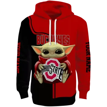 personalized ohio state buckeyes baby yoda scarlet black hoodie best selling