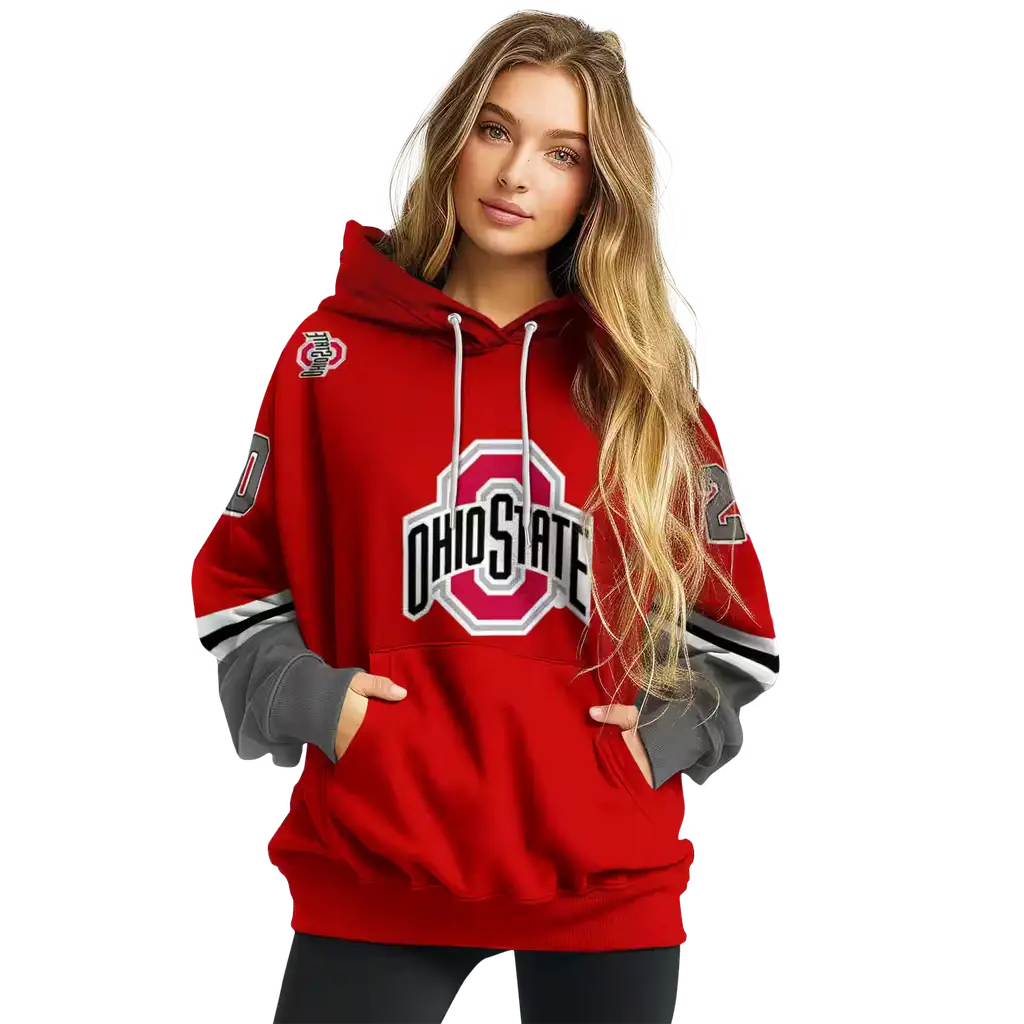personalized ohio state buckeyes striped sleeves scarlet hoodie high quality personalized ohio state buckeyes striped sleeves scarlet hoodie high quality