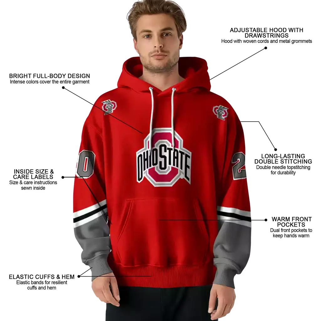 personalized ohio state buckeyes striped sleeves scarlet hoodie latest model personalized ohio state buckeyes striped sleeves scarlet hoodie latest model