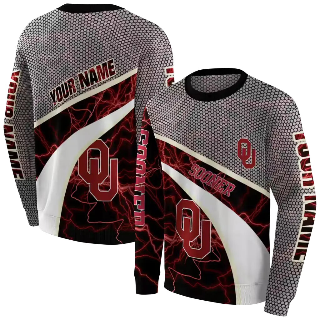 personalized oklahoma sooners hexagonal mesh crimson black gray hoodie premium grade personalized oklahoma sooners hexagonal mesh crimson black gray hoodie premium grade