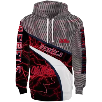 personalized ole miss rebels hexagonal mesh red black gray hoodie best selling