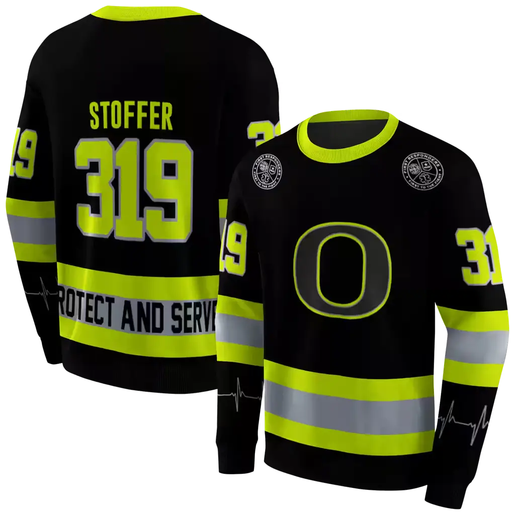 personalized oregon ducks safety motif black neon green hoodie premium grade personalized oregon ducks safety motif black neon green hoodie premium grade