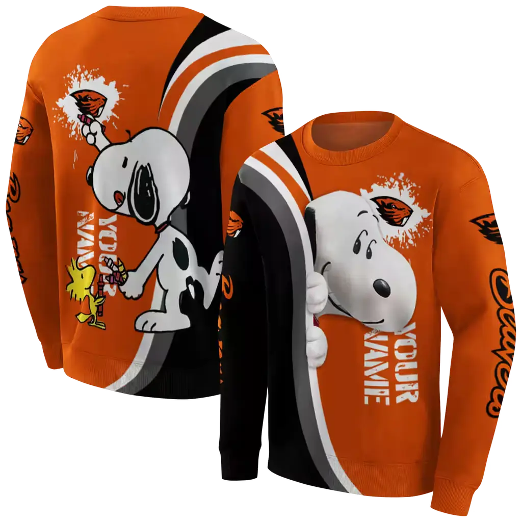personalized oregon state beavers peeking snoopy orange hoodie premium grade personalized oregon state beavers peeking snoopy orange hoodie premium grade