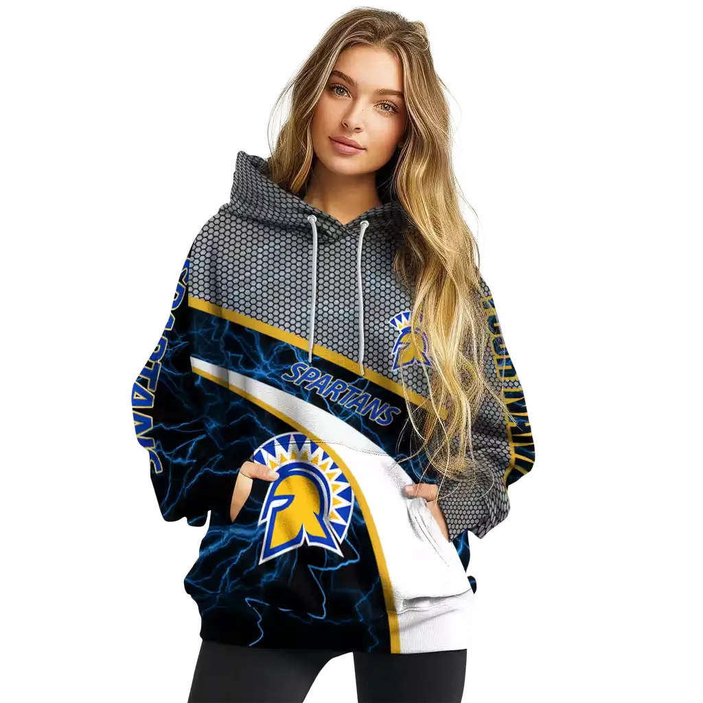 personalized san jose state spartans hexagonal mesh blue black gray hoodie high quality personalized san jose state spartans hexagonal mesh blue black gray hoodie high quality