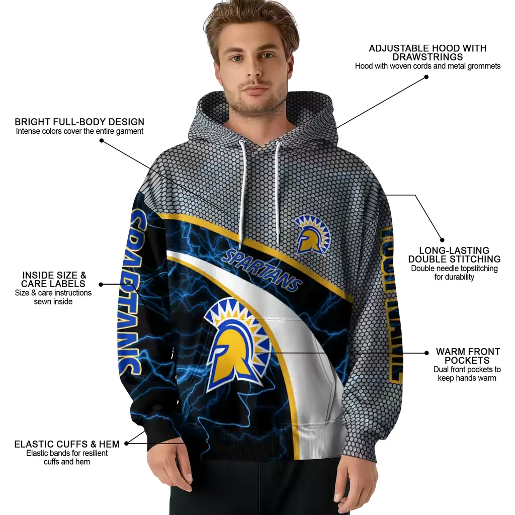 personalized san jose state spartans hexagonal mesh blue black gray hoodie latest model personalized san jose state spartans hexagonal mesh blue black gray hoodie latest model