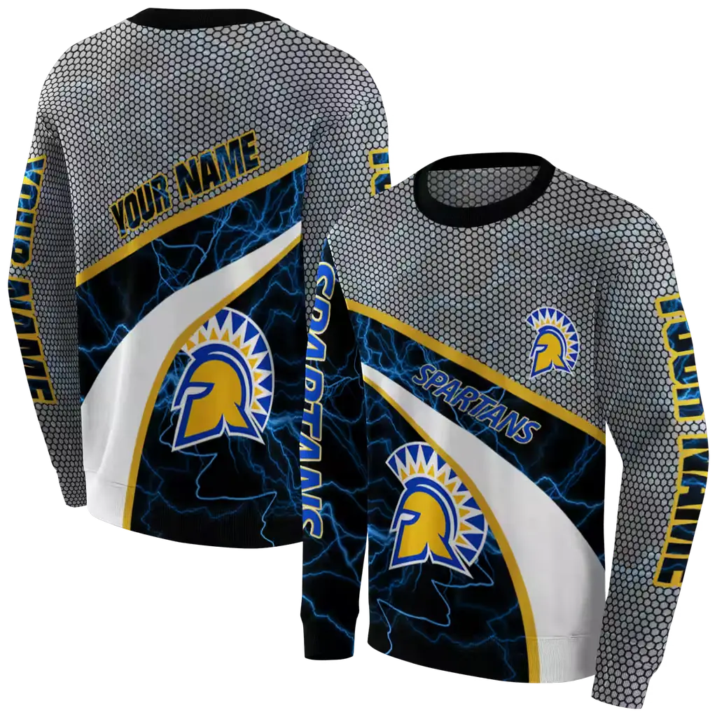 personalized san jose state spartans hexagonal mesh blue black gray hoodie premium grade personalized san jose state spartans hexagonal mesh blue black gray hoodie premium grade