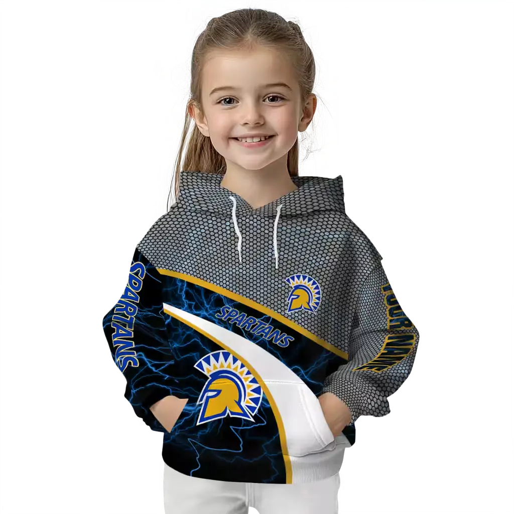 personalized san jose state spartans hexagonal mesh blue black gray hoodie top rated personalized san jose state spartans hexagonal mesh blue black gray hoodie top rated