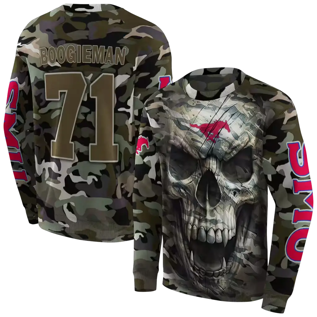 personalized smu mustangs camo skull hoodie premium grade personalized smu mustangs camo skull hoodie premium grade