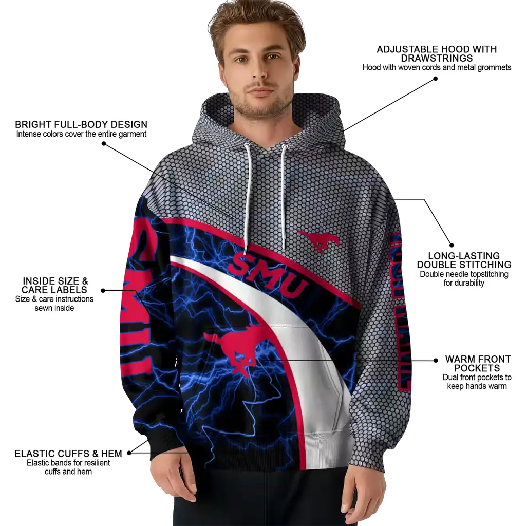 personalized smu mustangs hexagonal mesh blue black gray hoodie latest model personalized smu mustangs hexagonal mesh blue black gray hoodie latest model