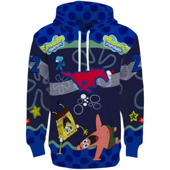 personalized smu mustangs spongebob patrick star blue navy hoodie best selling