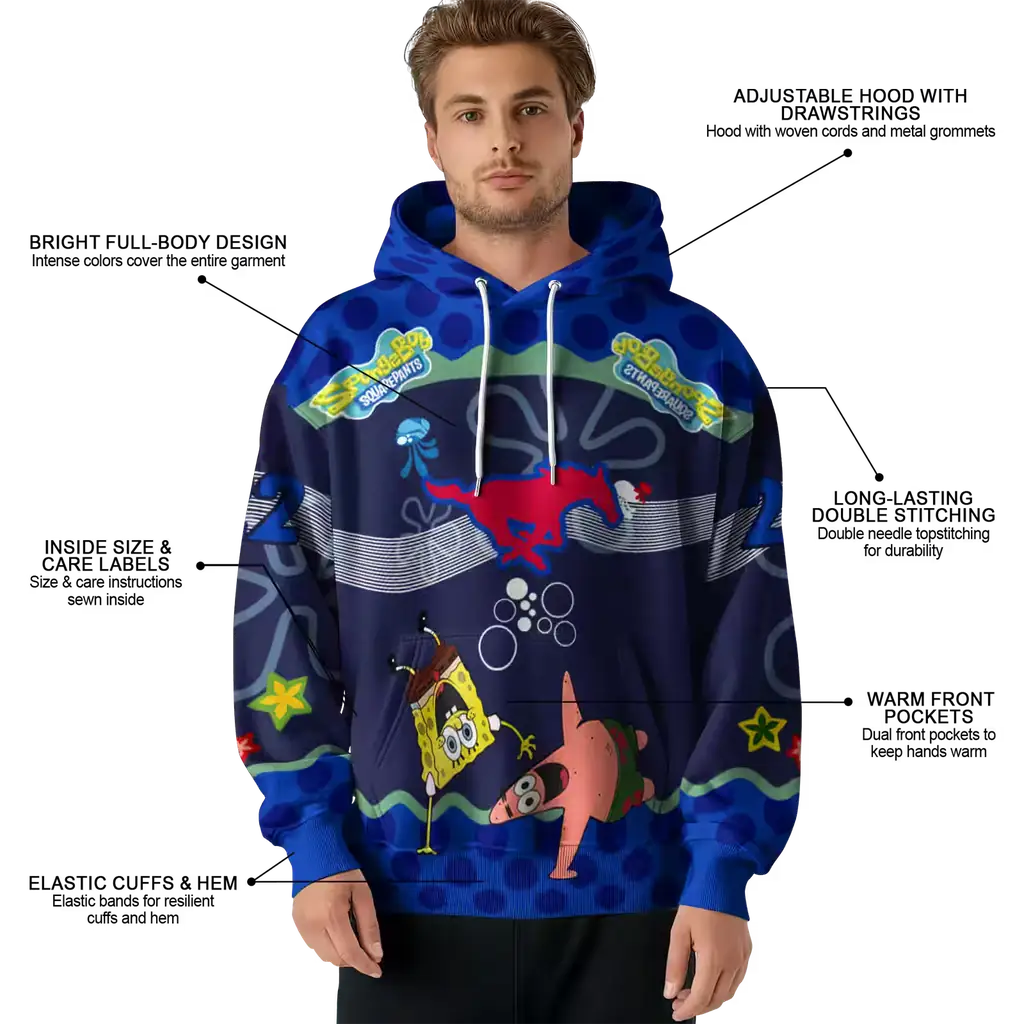 personalized smu mustangs spongebob patrick star blue navy hoodie latest model personalized smu mustangs spongebob patrick star blue navy hoodie latest model