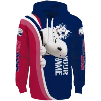 personalized south alabama jaguars peeking snoopy blue hoodie best selling