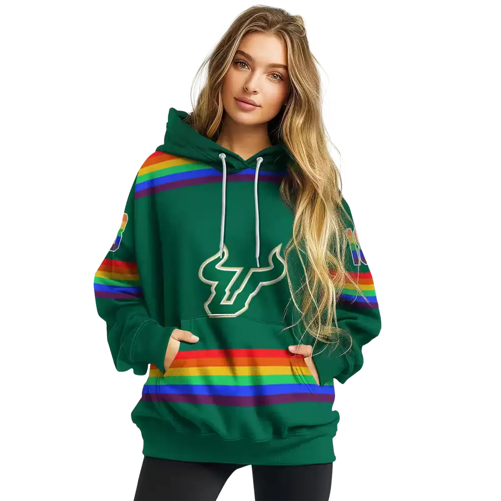 personalized south florida bulls rainbow stripes green hoodie high quality personalized south florida bulls rainbow stripes green hoodie high quality