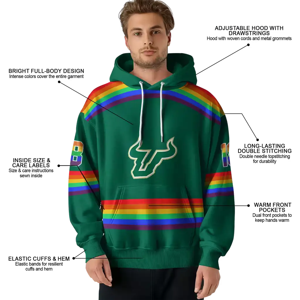 personalized south florida bulls rainbow stripes green hoodie latest model personalized south florida bulls rainbow stripes green hoodie latest model