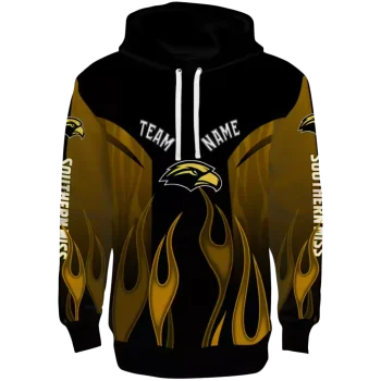 personalized southern miss golden eagles flame design black hoodie best selling