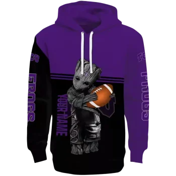 personalized tcu horned frogs baby groot purple black hoodie best selling