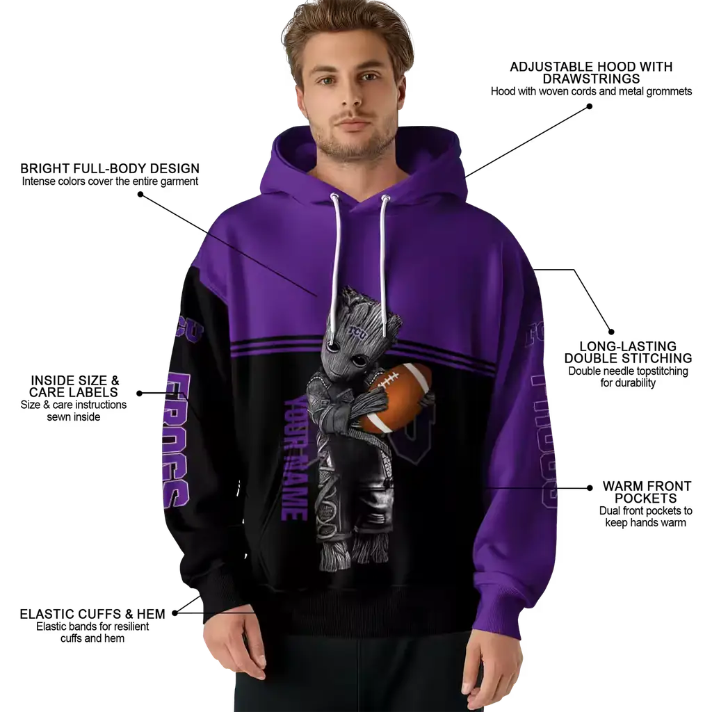 personalized tcu horned frogs baby groot purple black hoodie latest model personalized tcu horned frogs baby groot purple black hoodie latest model