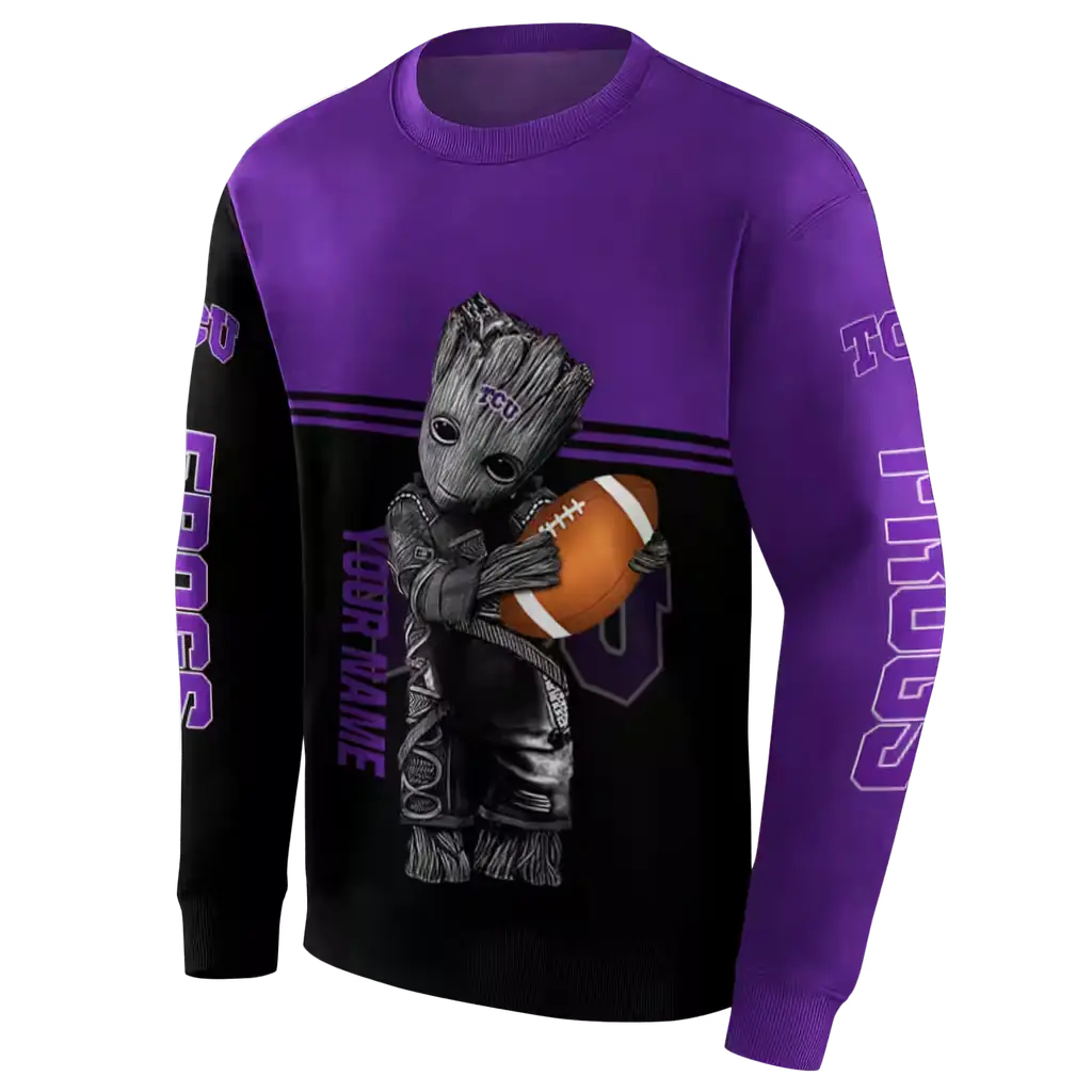 personalized tcu horned frogs baby groot purple black hoodie new arrival personalized tcu horned frogs baby groot purple black hoodie new arrival