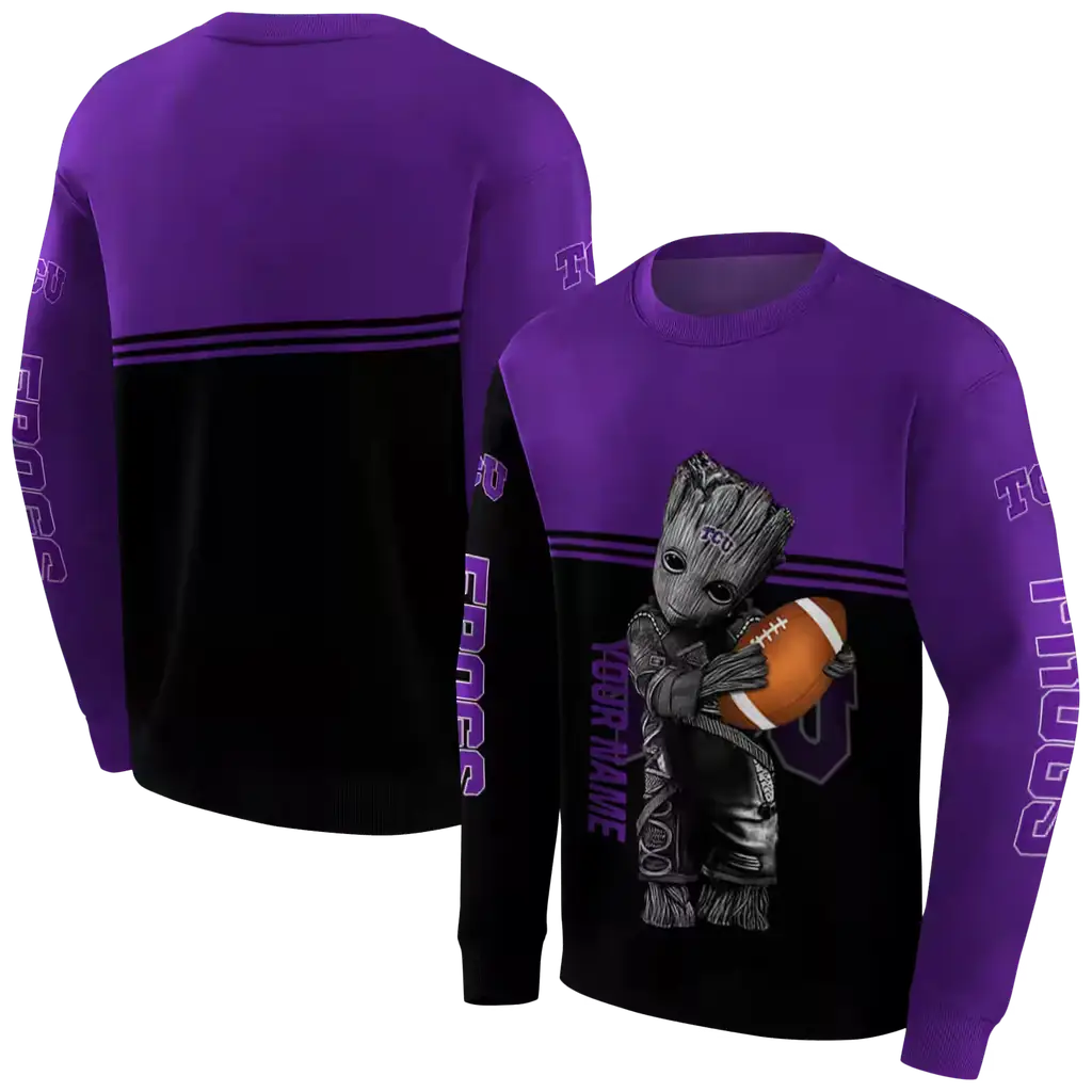 personalized tcu horned frogs baby groot purple black hoodie premium grade personalized tcu horned frogs baby groot purple black hoodie premium grade