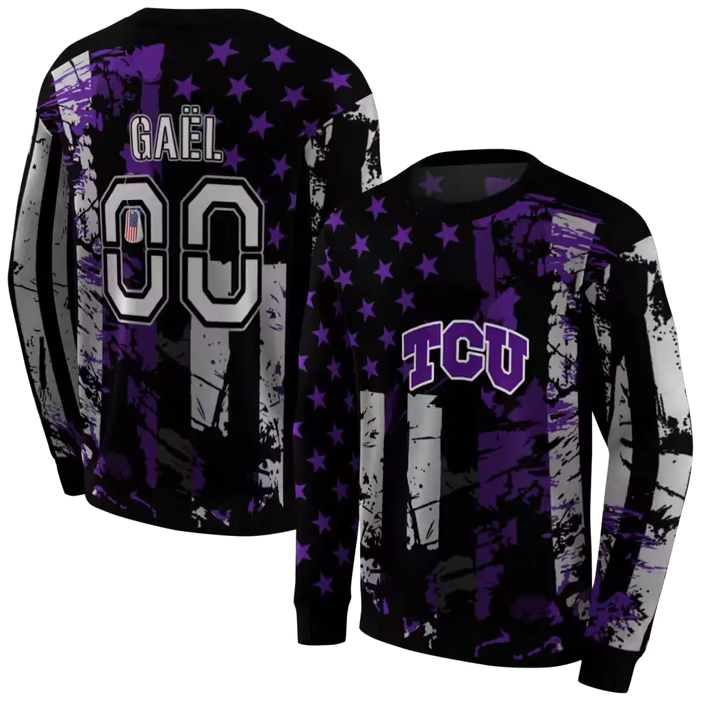 personalized tcu horned frogs distressed flag purple black hoodie premium grade personalized tcu horned frogs distressed flag purple black hoodie premium grade