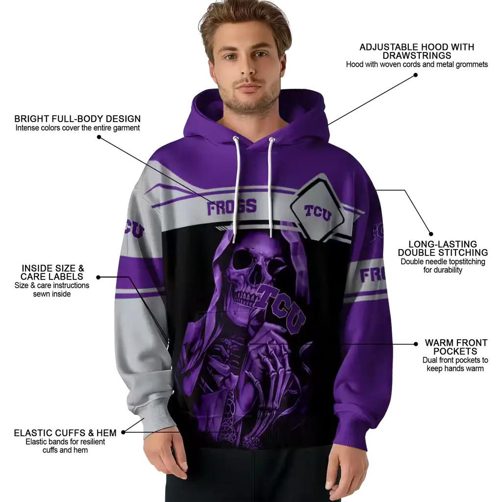personalized tcu horned frogs grim reaper purple black hoodie latest model personalized tcu horned frogs grim reaper purple black hoodie latest model