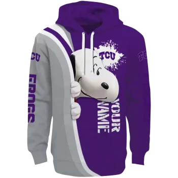 personalized tcu horned frogs peeking snoopy purple hoodie best selling