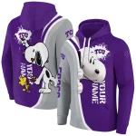 personalized tcu horned frogs peeking snoopy purple hoodie best selling