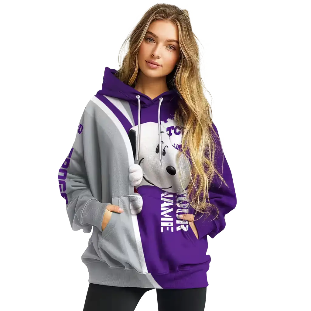 personalized tcu horned frogs peeking snoopy purple hoodie high quality personalized tcu horned frogs peeking snoopy purple hoodie high quality
