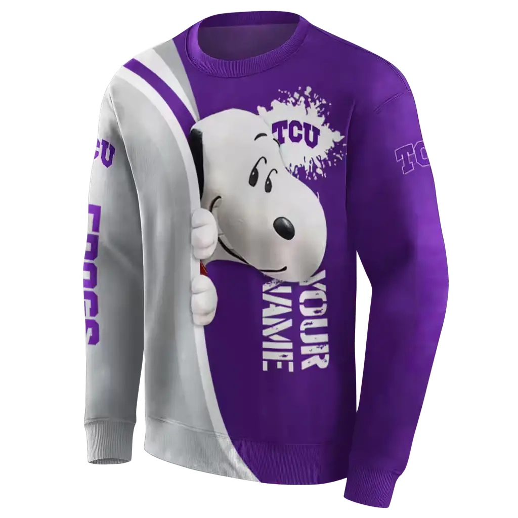 personalized tcu horned frogs peeking snoopy purple hoodie new arrival personalized tcu horned frogs peeking snoopy purple hoodie new arrival
