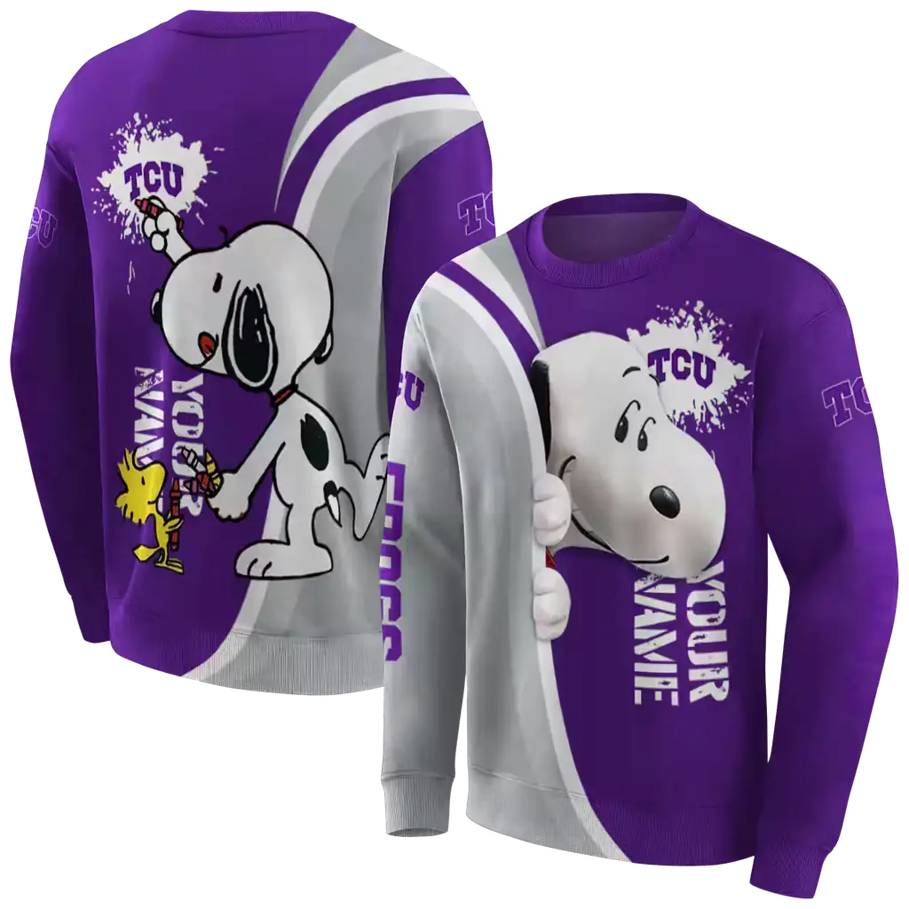 personalized tcu horned frogs peeking snoopy purple hoodie premium grade personalized tcu horned frogs peeking snoopy purple hoodie premium grade