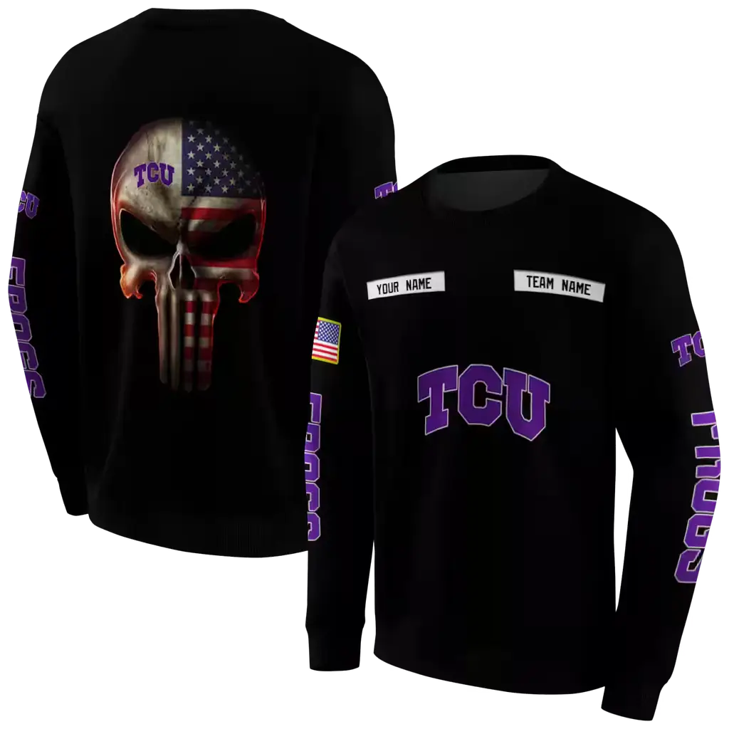 personalized tcu horned frogs punisher skull black hoodie premium grade personalized tcu horned frogs punisher skull black hoodie premium grade
