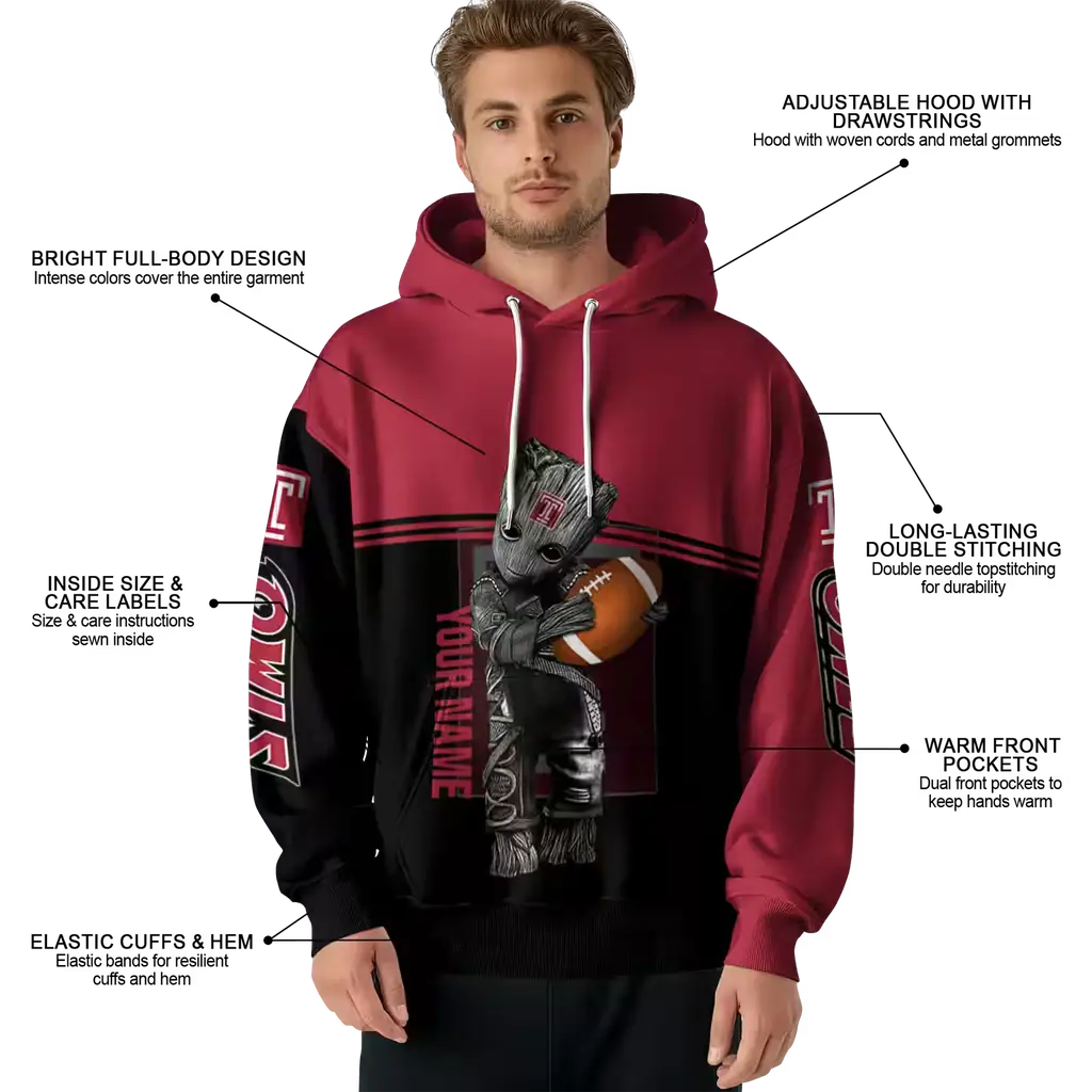 personalized temple owls baby groot red black hoodie latest model personalized temple owls baby groot red black hoodie latest model