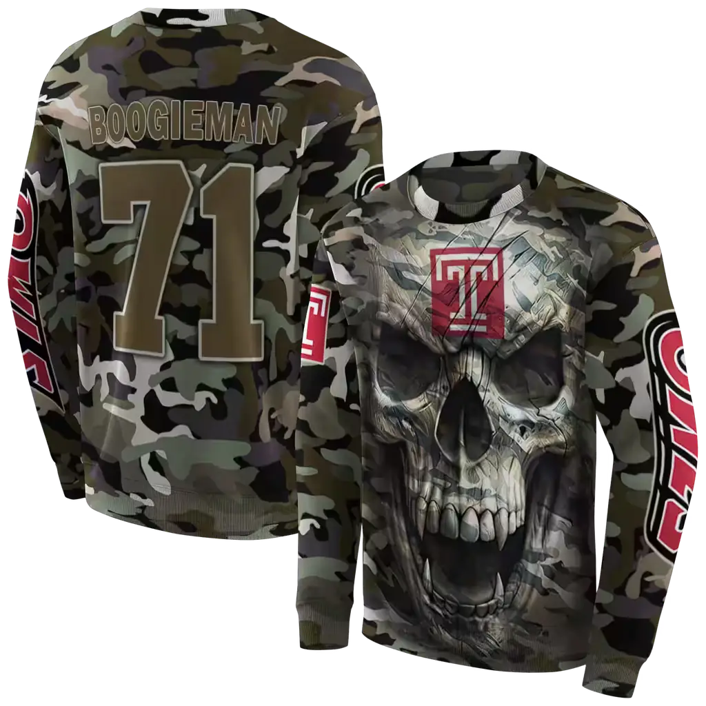 personalized temple owls camo skull hoodie premium grade personalized temple owls camo skull hoodie premium grade