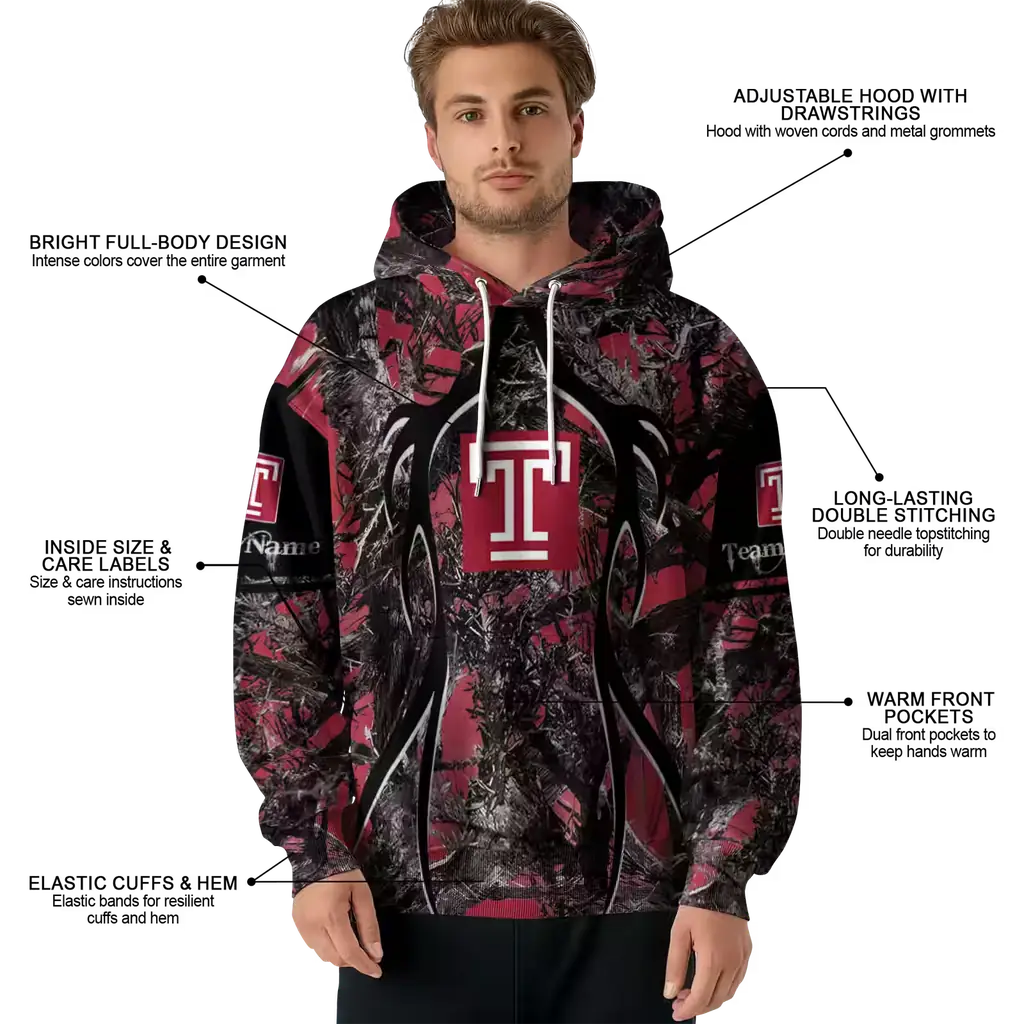 personalized temple owls hunting theme red black hoodie latest model personalized temple owls hunting theme red black hoodie latest model