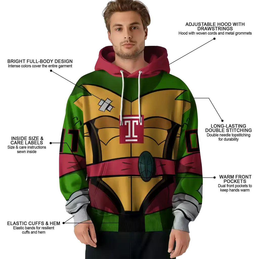 personalized temple owls superhero armor red green hoodie latest model personalized temple owls superhero armor red green hoodie latest model