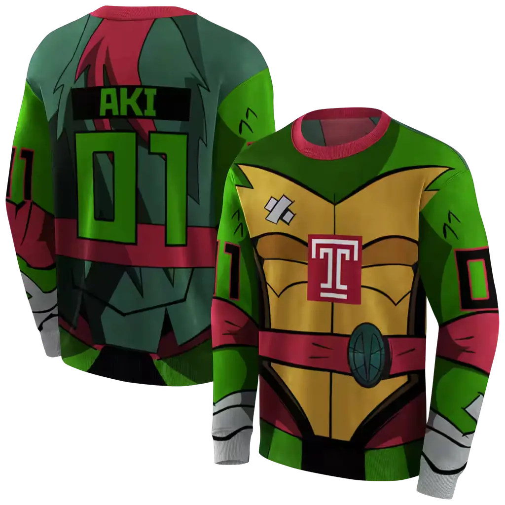 personalized temple owls superhero armor red green hoodie premium grade personalized temple owls superhero armor red green hoodie premium grade