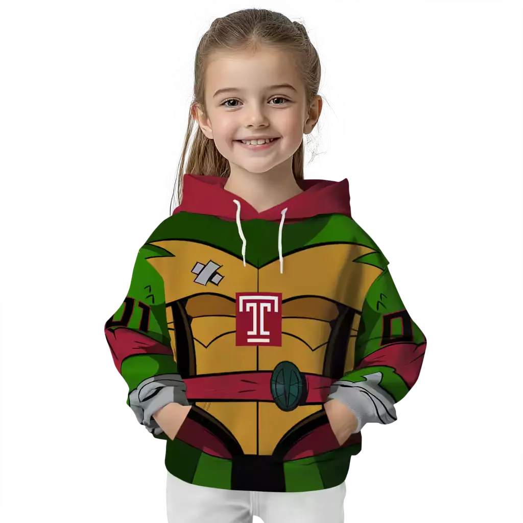 personalized temple owls superhero armor red green hoodie top rated personalized temple owls superhero armor red green hoodie top rated