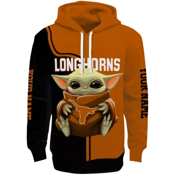 personalized texas longhorns baby yoda orange black hoodie best selling