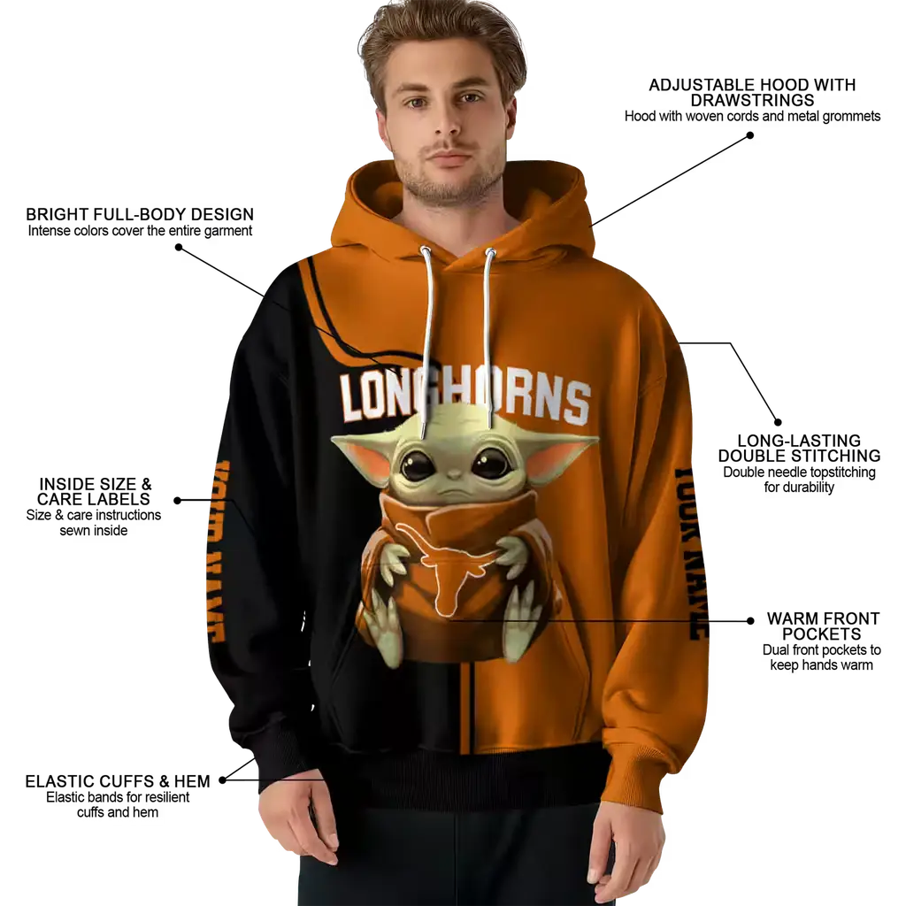 personalized texas longhorns baby yoda orange black hoodie latest model personalized texas longhorns baby yoda orange black hoodie latest model
