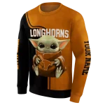 personalized texas longhorns baby yoda orange black hoodie best selling