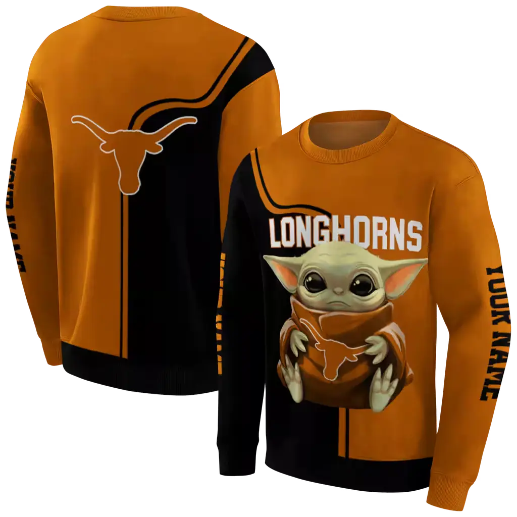 personalized texas longhorns baby yoda orange black hoodie premium grade personalized texas longhorns baby yoda orange black hoodie premium grade