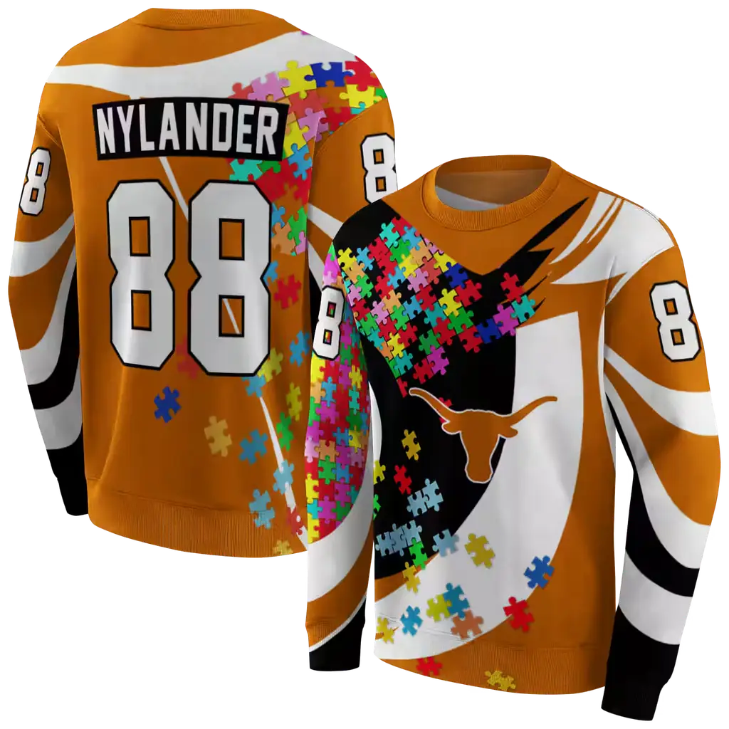 personalized texas longhorns puzzle pieces orange hoodie premium grade personalized texas longhorns puzzle pieces orange hoodie premium grade