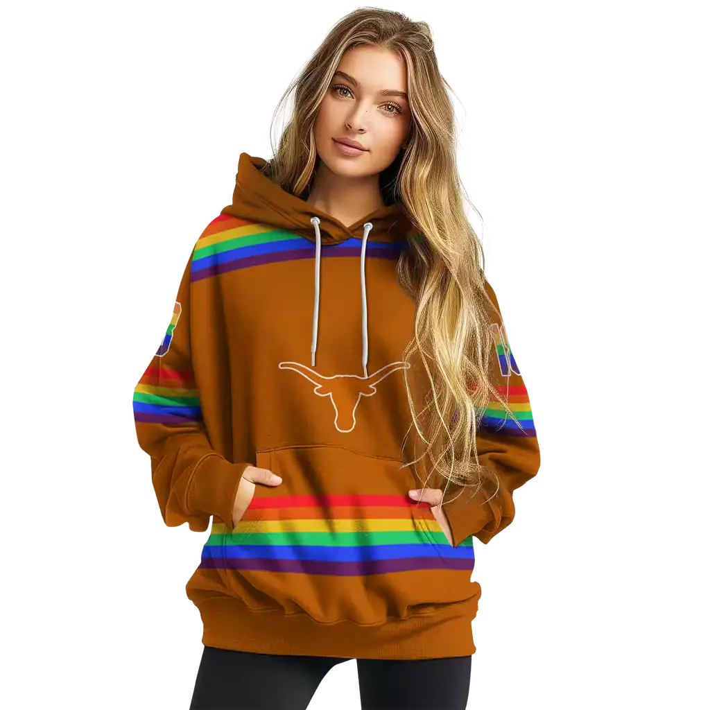 personalized texas longhorns rainbow stripes orange hoodie high quality personalized texas longhorns rainbow stripes orange hoodie high quality