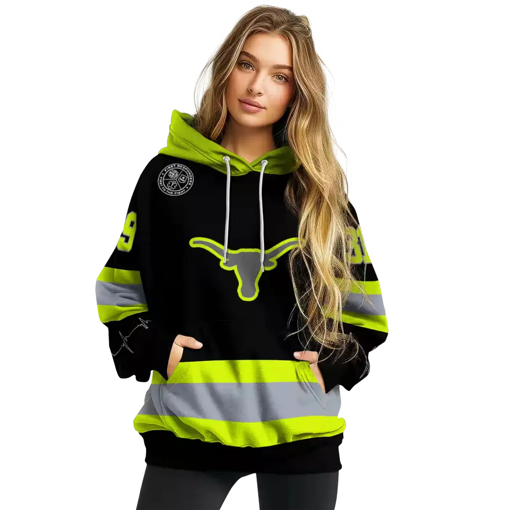 personalized texas longhorns safety motif black neon green hoodie high quality personalized texas longhorns safety motif black neon green hoodie high quality