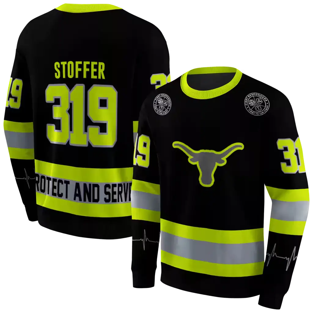 personalized texas longhorns safety motif black neon green hoodie premium grade personalized texas longhorns safety motif black neon green hoodie premium grade