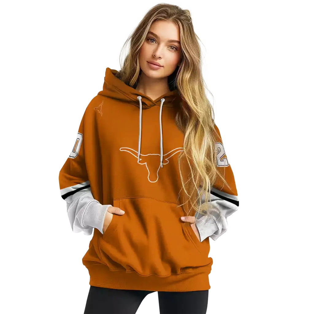 personalized texas longhorns striped sleeves orange hoodie high quality personalized texas longhorns striped sleeves orange hoodie high quality