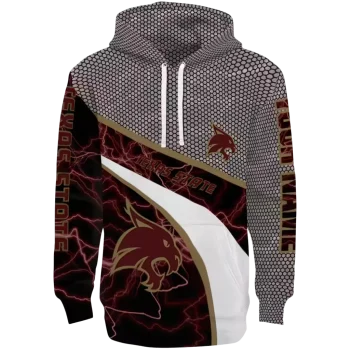 personalized texas state bobcats hexagonal mesh maroon black gray hoodie best selling