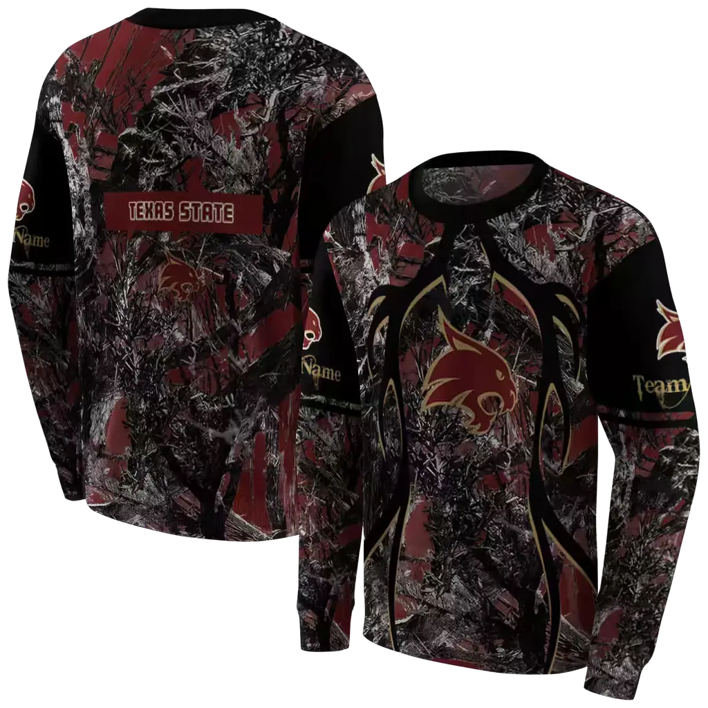 personalized texas state bobcats hunting theme maroon black hoodie premium grade personalized texas state bobcats hunting theme maroon black hoodie premium grade